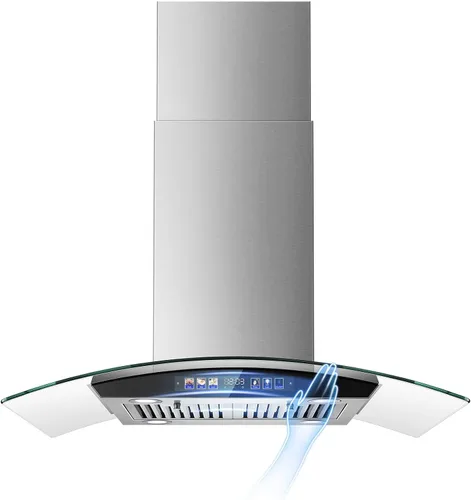 Vista 12 de JOEAONZ Campana extractora Isla de 30 pulgadas, color negro, 700 CFM, campana de ventilación para montaje en techo con panel táctil y gestos