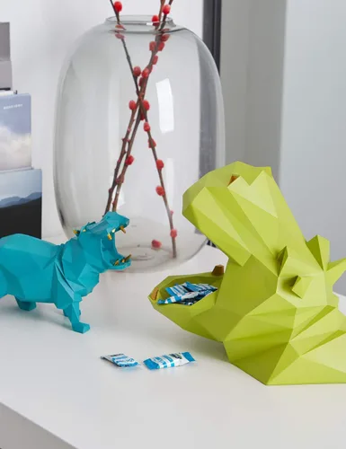 Vista 7 de HAUCOZE Estatua de hipopótamo, escultura de animal, figura moderna para decoración del hogar, decoración del hogar, arte de mesa, regalo para Azul
