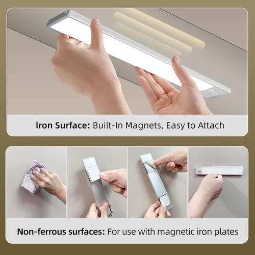 Vista 7 de Paquete de 4 luces para debajo del gabinete, luz recargable con sensor de movimiento para interiores, luces magnéticas inalámbricas regulables, 32