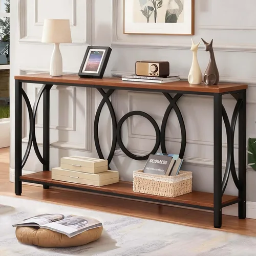 Vista 8 de HOMISSUE Mesa consola de sofá, moderna mesa consola dorada con mesa de mármol sintético, mesas de entrada de madera de ingeniería con almacenamiento