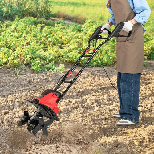 Vista 9 de Goplus Cultivador eléctrico con cable, 10 amperios potente rotiler plegable de jardín con ancho de labranza de 14 pulgadas y profundidad de trabajo