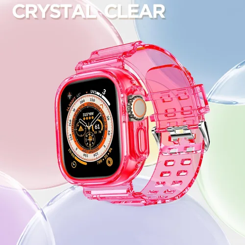 Vista 323 de DABAOZA - Correa transparente compatible con Apple Watch con estuche protector, correa deportiva de TPU con brillo para mujeres y hombres