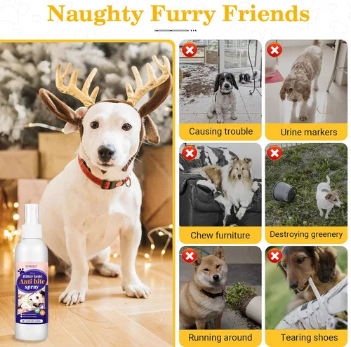 Vista 4 de Spray sin masticar para perros, spray de manzana amarga para perros para dejar de masticar, corrector de entrenamiento disuasorio para interiores