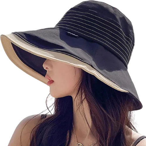 Vista 8 de Sombreros de sol de ala ancha para mujer, sombreros de pesca de playa de verano, gorra plegable con protección UV Beige