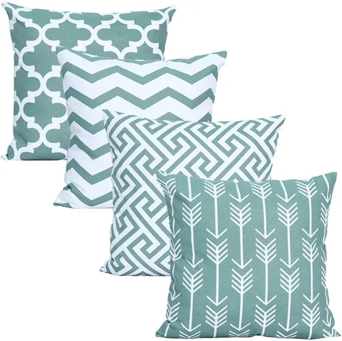 Vista 7 de Accent Home - Cojín 100% de algodón 4 fundas de cojín (sin relleno), cojines invisibles con cremallera, cojines estampados 100% algodón