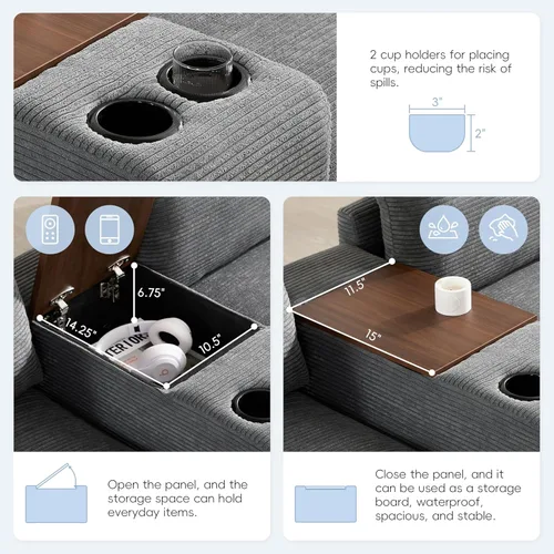 Vista 54 de Sofá modular de 103 pulgadas con 2 consolas acrílicas, juego de sofá en forma de U de gran tamaño con cargador USB, cajones de almacenamiento, Beige