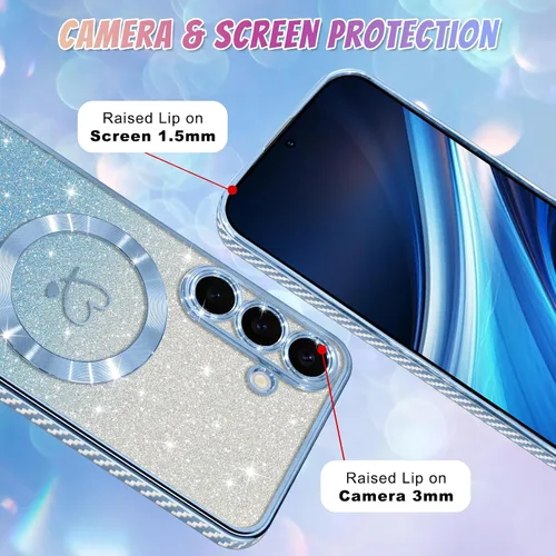 Vista 262 de Bonoma - Funda compatible con Samsung Galaxy S21 Plus, diseño de corazón con purpurina, color rosa Support for MagSafe, Plating Magnetic Case TPU