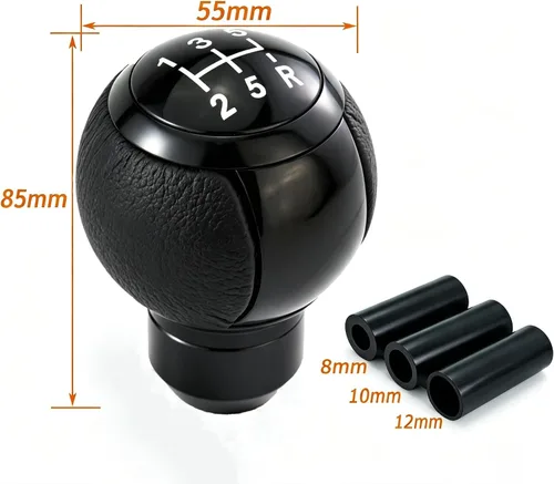 Vista 4 de Lunsom Pomo de Palanca de Cambios de Coche de 5 Velocidades Cabeza de Palanca de Cambios, Pomo de Cambio de Engranajes de Cuero Bola Mango de Negro