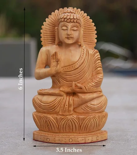 Vista 5 de DharmaObjects Estatua de Buda sentada de madera Kadam tallada a mano (6 pulgadas de alto x 3.5 pulgadas de ancho, Buda Gautama)