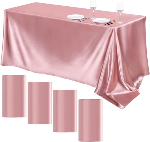 Vista 24 de TURSTIN Paquete de 4 manteles de satén negro de 102 x 58 pulgadas, mantel rectangular de seda brillante, tela suave, decoración de mesa para bodas