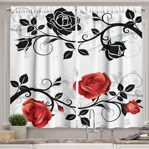 Vista 5 de Ambesonne Cortinas rústicas de cocina, recetas temáticas de verduras para chef, tablones de madera rústica, imagen de arte, cortinas de ventana
