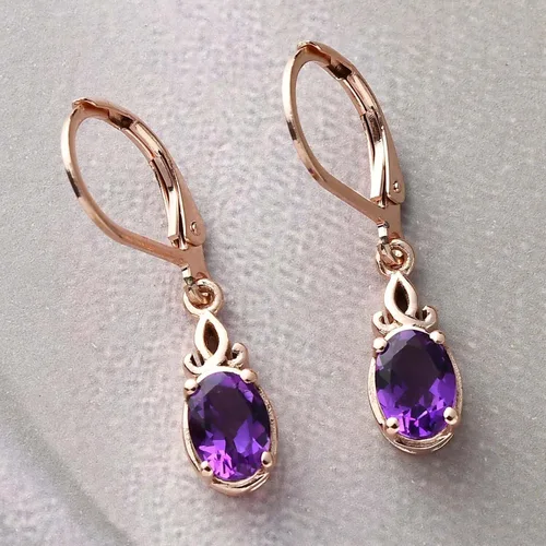 Vista 5 de Shop LC Ct 1 - Aretes colgantes de amatista morada para mujer, joyería de plata de ley 925, piedra natal con palanca trasera, joyería de disfraz