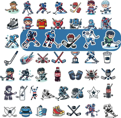 Vista 5 de Regalos de hockey RhythmFit, paquete de 1 botella de agua de hockey con pajita larga y 100 piezas de calcomanías y accesorios para niños, hombres