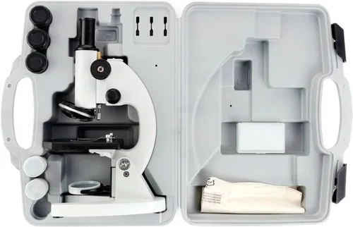 Vista 2 de AmScope Kit de microscopio para principiantes M60C-ABS-PS25-WM, iluminación LED y espejo, oculares WF10x y WF20x, aumento de 40x-1000x, incluye