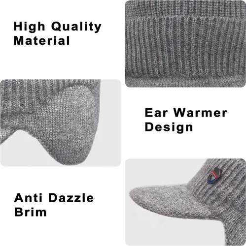 Vista 5 de Muryobao Gorro de invierno para hombre, con visera de punto, con forro polar y calentador de cuello