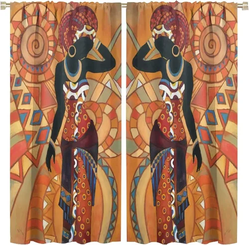 Vista 34 de Cortina de mujer africana, con estampado étnico tribal y étnico, reducción de ruido, para dormitorio, sala de estar, cortinas con aislamiento
