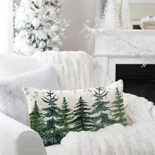 Vista 2 de PANDICORN Fundas de almohada de árbol de Navidad de granja de 12 x 20 pulgadas, decoración de Navidad rústica verde bosque, funda de cojín