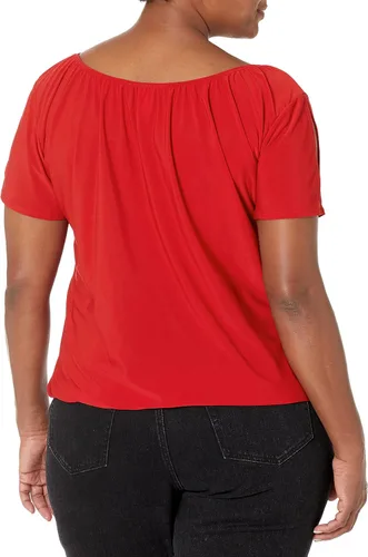 Vista 2 de Star Vixen Blusa campesina de manga corta y abertura para mujer