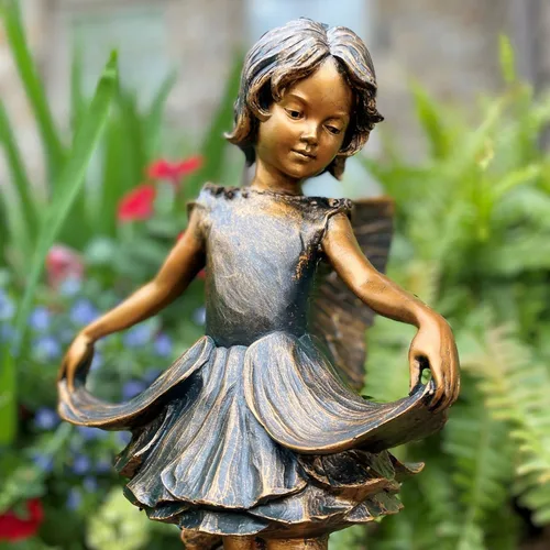 Vista 6 de SUNGUARD Fairy Emily - Estatua de jardín de ángel de 17 pulgadas de alto en acabado de bronce, figura grande para exteriores