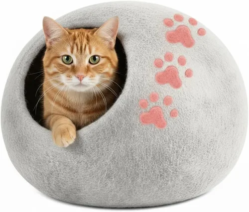 Vista 19 de Woolygon - Lujosa cueva de lana merina para gatos, cápsula plegable para gatos de interior, recinto de fieltro para mascotas de alta calidad, casa