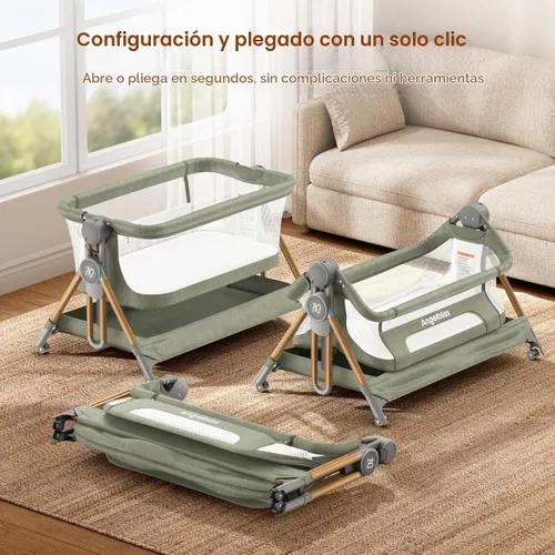 Vista 3 de ANGELBLISS Cuna de bebé, cama de noche 3 en 1, cuna plegable con un clic Verde