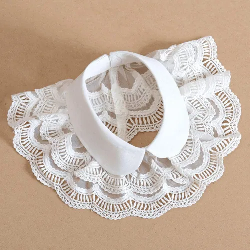 Vista 5 de Blusa de media camisa con encaje en capas, cuello sintético, cuello con volantes, cuello falso, mini capa, gargantilla para muñeca, Multi