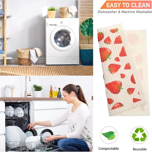 Vista 3 de Patelai Paños de cocina suecos mixtos de frutas reutilizables, absorbentes y de secado rápido, paños de limpieza para cocina, arándano, cereza