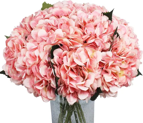 Vista 16 de 5 piezas de flores artificiales falsas, hortensias de seda, 1 arreglos de cabeza de flor, ramos de boda, decoración floral de plástico, centros