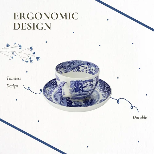 Vista 6 de Spode Taza de té y platillo italiano azul, juego de 4 tazas gigantes, taza de café, taza de 20 onzas para té, lattes, expresos y bebidas calientes
