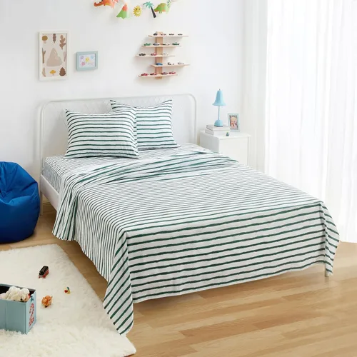 Vista 25 de Amazon Basics Juego de sábanas para niños de microfibra ligera, suave y fácil de lavar, 3 piezas, tamaño Twin, Aqua brillante, diseño sólido