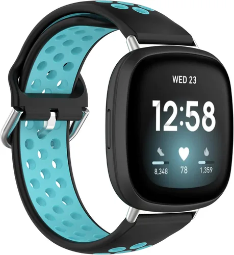Vista 7 de BabyValley Correa compatible con Fitbit Versa 4/Versa 3/Sense Banda de silicona + conector de metal Correa de pulsera transpirable Correa de reloj