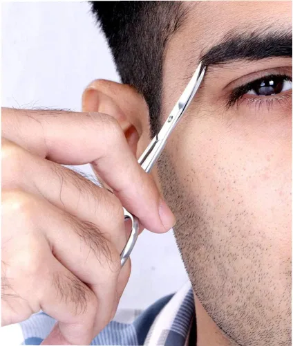 Vista 2 de Tijeras pequeñas, tijeras de belleza de 3.5 pulgadas, para aseo personal del vello facial, diseño curvado y redondo, para recortar cejas
