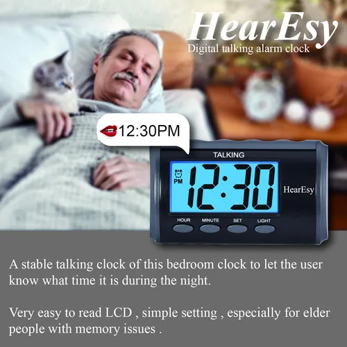 Vista 2 de Reloj despertador parlante para discapacitados visuales – Reloj de escritorio de números grandes – Reloj de día para personas mayores – Reloj