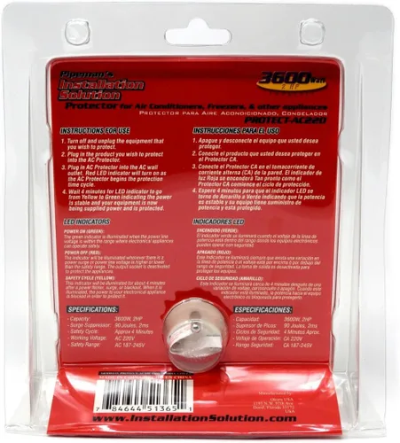 Vista 4 de Audiopipe Protector de sobretensiones NIPPON 220V 3600W para aires acondicionados, blanco, PROTECT-AC220