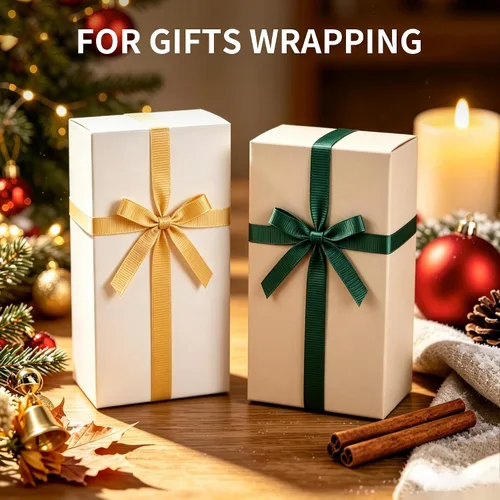 Vista 4 de TONIFUL 4 Rolls 3/8 Inch Christmas Grosgrain Ribbon Gift Wrapping Ribbon Christmas set