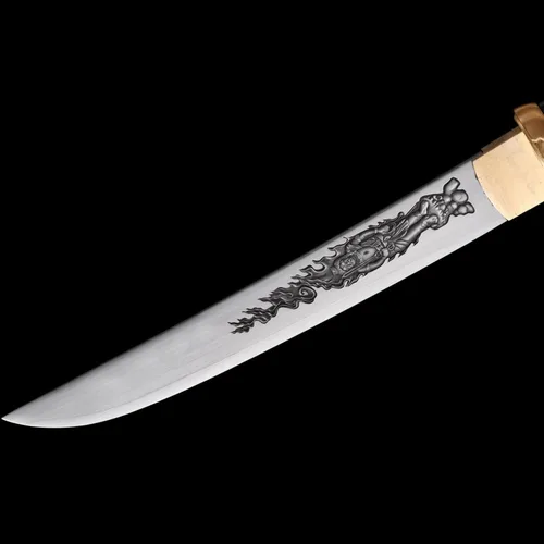 Vista 6 de Cuchillo de acero al manganeso 1065 hecho a mano con accesorios de cobre