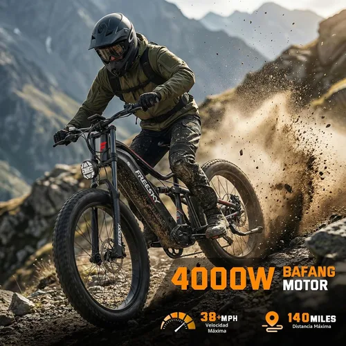 Vista 2 de FREESKY Bicicleta eléctrica para adultos, motor BAFANG de 4000W, batería LG Negro clásico