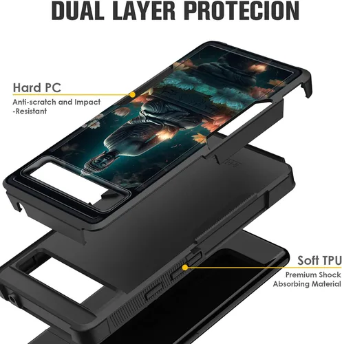 Vista 9 de Funda para Pixel 6A, funda protectora híbrida de doble capa resistente a prueba de golpes de policarbonato duro de silicona suave TPU para Google
