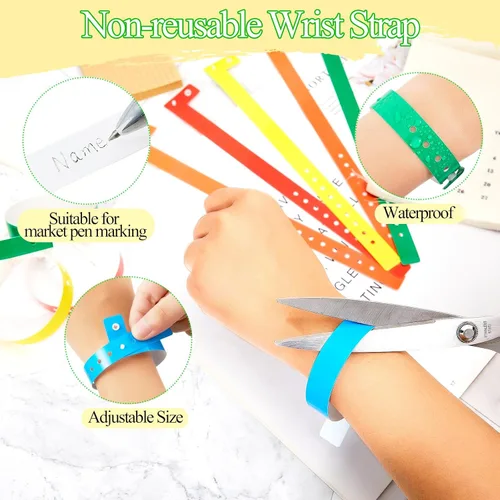 Vista 3 de 600 pulseras de plástico para eventos, vinilo, colores surtidos Adjustable Snap, Bulk Waterproof Neon Colored Arm Bands, For Admission Pools