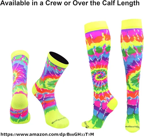 Vista 5 de MadSportsStuff Calcetines Crazy Tie Dye sobre la pantorrilla, sóftbol, fútbol y más