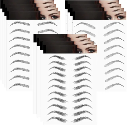 Vista 11 de Maitys - 12 hojas 108 pares de calcomanías impermeables para cejas, estilo clásico 4D Hair Like,Temporary Transfer Brow Decal,Peel off Fake