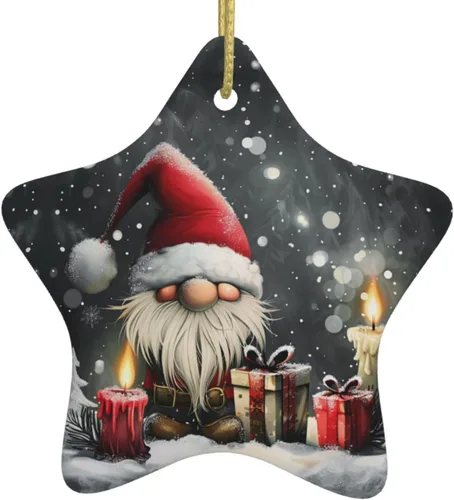 Vista 9 de Adornos colgantes de cerámica para árbol de Navidad, decoración colgante en forma de estrella para suministros de fiesta en interiores y exteriores