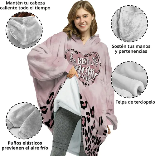 Vista 3 de Warmstorey Wearable Blanket Hoodie For Mom Wife - Best Wife Ever Hoodie From Husband Daughter Son - Birthday Mothers Day Gift