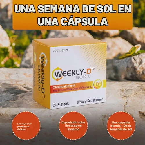 Vista 4 de Nivagen Weekly-D Vitamina D3 50,000 UI (colecalciferol) Cápsulas blandas de alta potencia una vez a la semana 24 cápsulas blandas Apoya