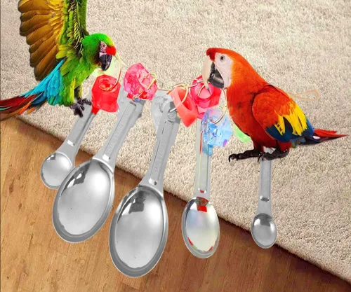 Vista 6 de Juguetes masticables para pájaros, juguetes de loro, cuchara y anillo para pájaros pequeños/medianos