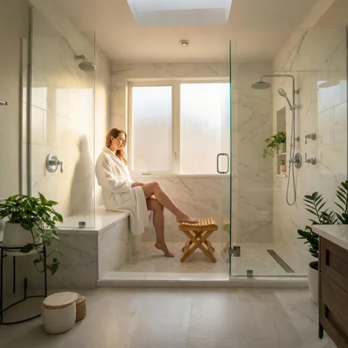 Vista 7 de Lawei Taburete plegable de bambú – Taburete de ducha de bambú de 12 pulgadas de altura, sillas de asiento de spa para ducha, afeitado de piernas