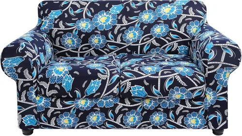 Vista 39 de hyha Funda para sofá, fundas para sofá biplaza, diseño floral, elásticas, estampadas, 3 piezas, fundas para sofá de 2 cojines separados, protector