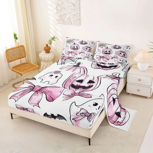 Vista 20 de Feelyou Cat Bed Sheets Set Twin Size Halloween Themed Bed Set Trick or Treat Deep Pocket Fitted Sheet Scaredy Cat Breathable Soft Lightweight