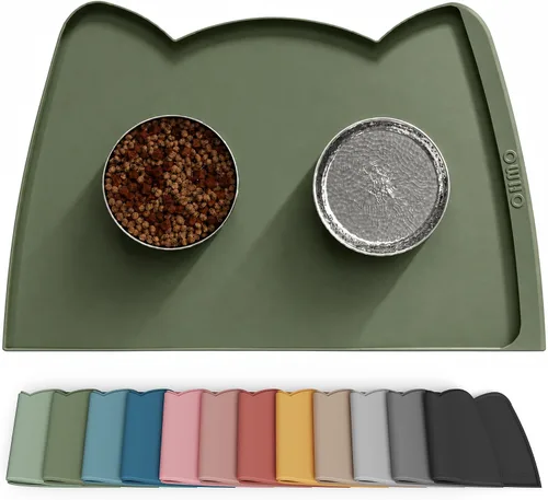 Vista 30 de OHMO - Tapete de silicona para comida para gatos, tapete de alimentación de mascotas para el piso, antideslizante e impermeable, bandeja para agua