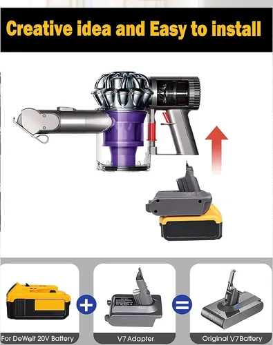 Vista 4 de TPDL Adaptador de batería Dyson V7, para batería Dewalt de 20 V, convertidor a Dyson 21.6V V7 convertidor de vacío de mano Absolute, Motorhead Pro